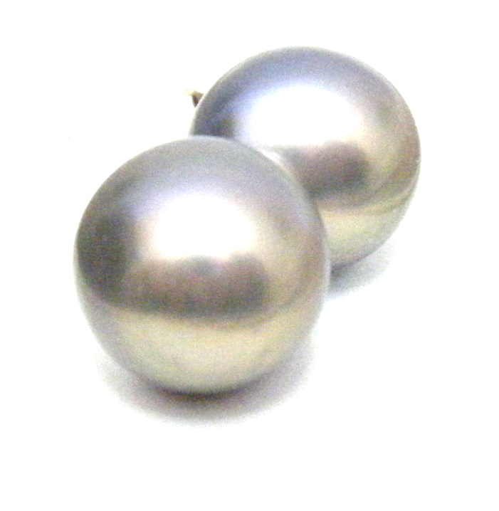 Grey AAA 10.5mm Button Pearl Stud Earrings